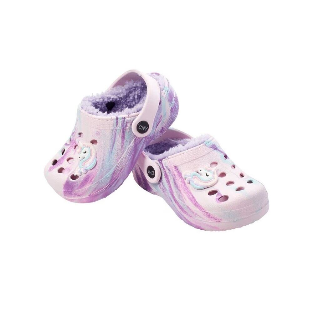 Capelli Unicorn Charms Tie Dye Swirl Faux Fur Lined Clogs Girls’ Shoes Size 1/2